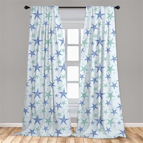 Starfish Curtains 2 Panels Set, Nautical Sea Creature in Calm Tones Underwater Themed Art ...