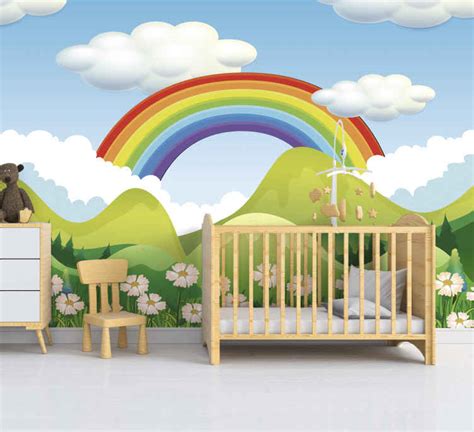 Papel mural infantil arcoiris sobre naturaleza - TenVinilo