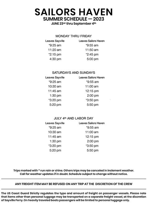 Sayville Ferry Service | Sailors Haven Schedule