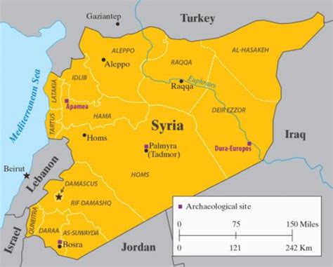 Archaeological map of Syria pointing the site of Dura Europos (right ...