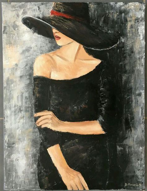 portrait lady hat painting acrylic Acrylic Art & Collectibles Painting ...