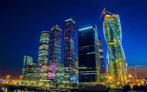 Moscow, Russia, City, Cityscape, Skyscraper, Building, Night Wallpapers ...