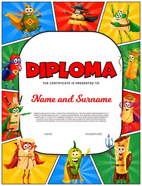 Kids diploma with cartoon retro comics characters 15017571 Vector Art ...