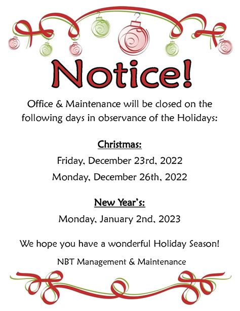 Closed in Observance of Holidays - North Brighton Townhomes : North Brighton Townhomes