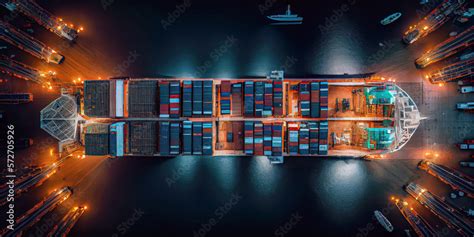 container ship with world map digital network, shipping import export ...