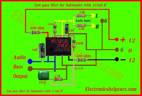 Low pass filter for Subwoofer with 4558d IC Subwoofer Diy, Subwoofer ...