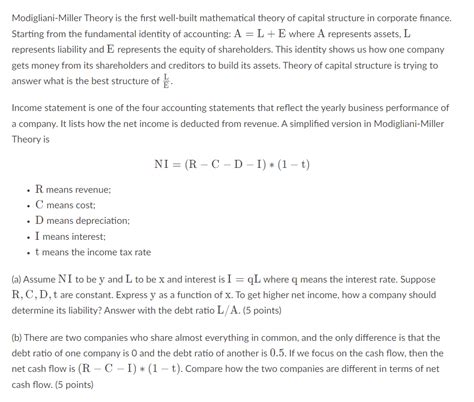 Modigliani-Miller Theory is the first well-built | Chegg.com