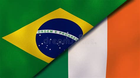 Ireland And Brazil Two Flags Textile Cloth Fabric Texture Stock ...