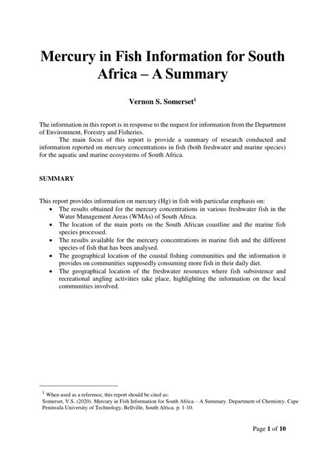 (PDF) Mercury in Fish Information for South Africa -A Summary