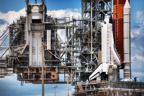 Architectural photography of NASA rocket ship launch pad with space ...