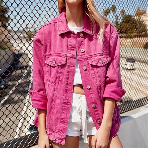 Premium Pink Denim Jacket Women 2018 Autumn Winter Casual Long Sleeve ...