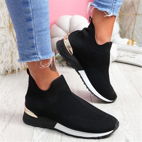 WOMENS LADIES SPORT SLIP ON TRAINERS KNIT SNEAKERS PULL ON WOMEN SHOES SIZE UK | eBay