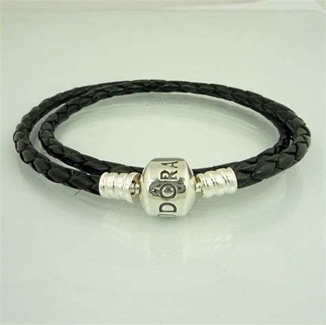 Authentic Pandora Black Leather Bracelet Double 35cm | eBay