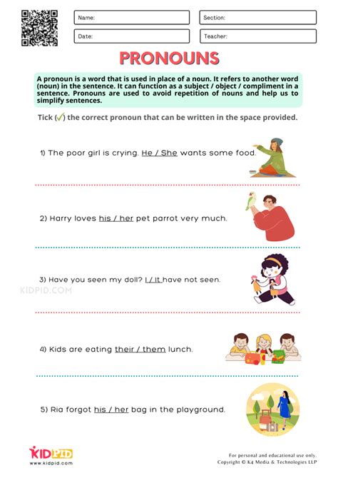 Identification of Pronouns Worksheets for Grade 2 - Kidpid