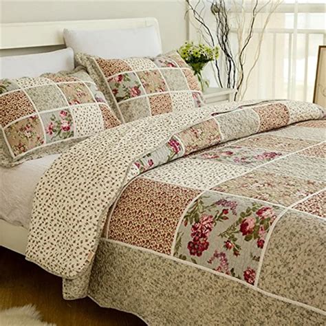 FADFAY 100% Cotton Queen Size Bed Sets Vintage Floral Patchwork Quilted Bedspread Cotton Bedding ...