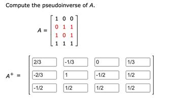 Answered: Compute the pseudoinverse of A. 100 1… | bartleby