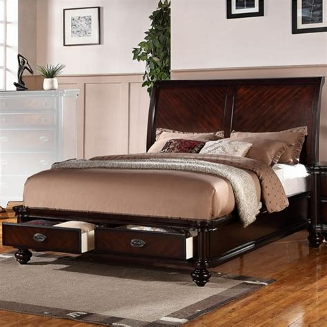 Immaculate Wooden Queen Bed With 2 Under Bed Drawers, Smooth Cherry ...