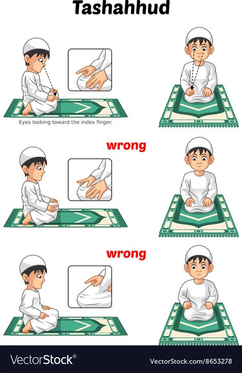 Muslim prayer position guide step Royalty Free Vector Image