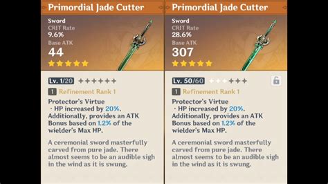 Primordial Jade Cutter weapon appearance base vs. ascended in Genshin Impact - Game videos