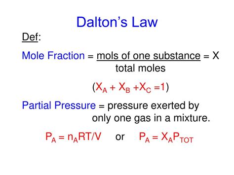 Dalton's Law Of Partial Pressures Formula