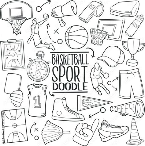 Basketball Sport Basket Traditional Doodle Icons Sketch Hand Made Design Vector Stock Vector ...