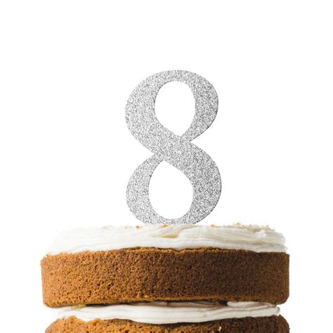 Silver Glitter Number 8 Cake Topper - Eighth Birthday Party Decorations - GenWooShop