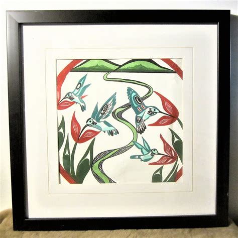 Nuu Chah Nulth First Nation 'hummingbirds' Original Framed Painting Pacific North West Coast ...