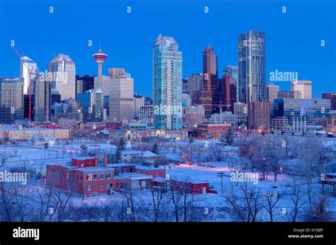 Pre-dawn, Calgary skyline, winter, Calgary, Alberta, Canada Stock Photo ...