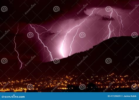 Lightning over city stock image. Image of climate, buildings - 41120659