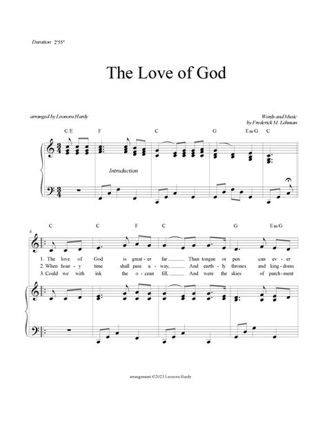 The Love of God (arr. Leonora Hardy) by Frederick M. Lehman Sheet Music for Piano, Vocal ...