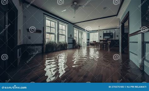 Flooded House Interior with a Wooden Floor. Generative Ai Stock ...