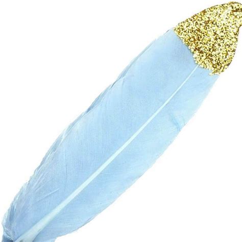 30 Pack | Glitter Gold Tip Light Blue Real Turkey Feathers | Craft ...