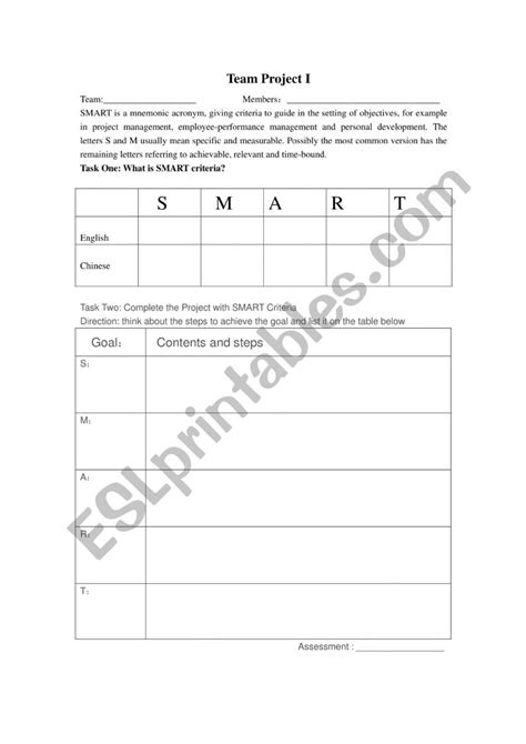 SMART Criteria - ESL worksheet by cherrylily