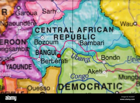 Photo of a map of Central African Republic and the capital Bangui Stock Photo - Alamy