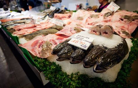 Closeup of Fresh Various Fish on the Fish Market with Price Labels Stock Photo - Image of ...