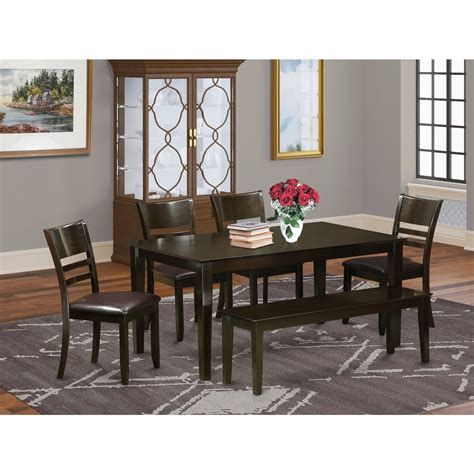 Dining Set With Bench- Table And 4 Dining Chairs And Bench-Finish:Cappuccino,Number of Items:6 ...