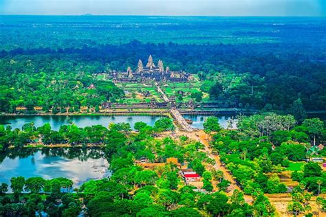 Aerial View of Angkor Wat Temple Stock Image - Image of historic, khmer ...