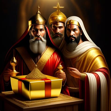 Lexica - Generate a portrait of the Three Wise Men from the Bible, depicted as they present ...