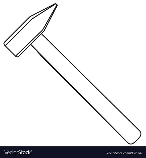 Line art black and white simple hammer Royalty Free Vector