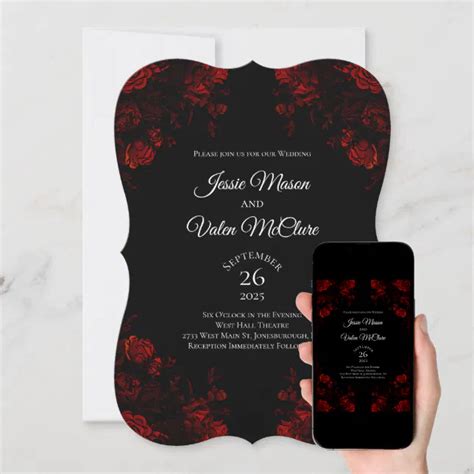 Black and Red Floral Elegant Gothic Wedding Invitation | Zazzle