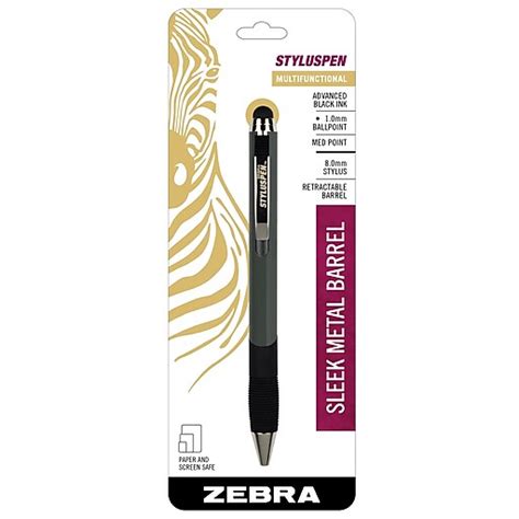 Zebra Stylus Pen Ballpoint Retractable Pen, Grey, Medium Point, Black ...