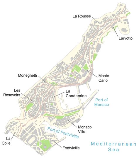 Monaco Map - Districts and Satellite Image - GIS Geography