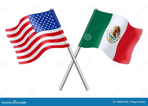 Flags of United States of America and Mexico Isolated on White ...