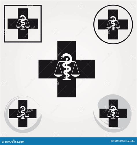 Set of Swiss Pharmacy Icons with Caduceus Symbol in Black and White ...