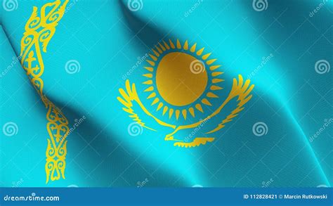 Kazakhstan Flag Waving on Wind. Stock Illustration - Illustration of ...