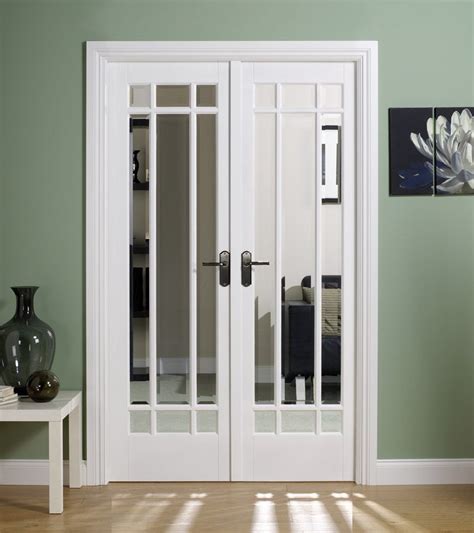 Manhattan White Primed Internal French Doors With Clear Bevelled Glass