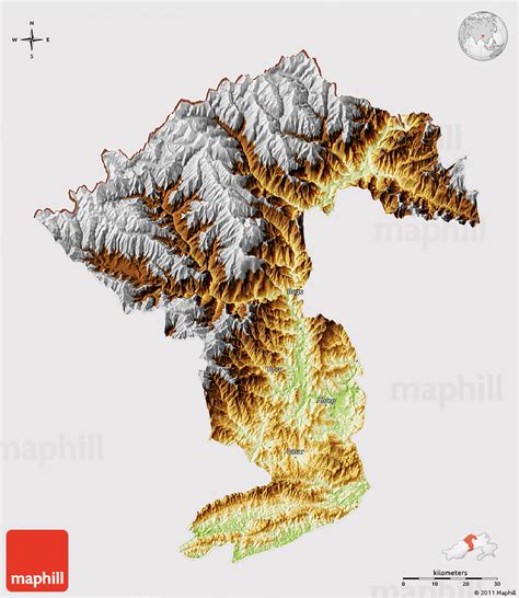 Physical 3D Map of West Siang, cropped outside