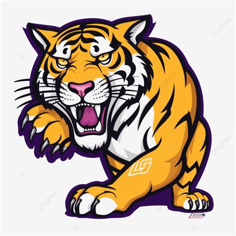 Lsu Tiger Vector, Sticker Clipart Tiger Logo With Purple And Yellow ...