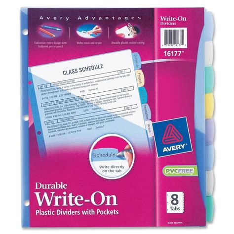 Avery 8-Tab Plastic Binder Dividers with Pockets, Write & Erase Multicolor Big Tabs, 1 Set ...