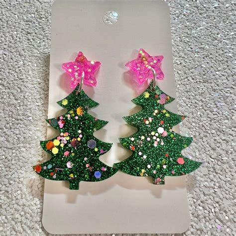 Pink Christmas Resin Earrings - Etsy